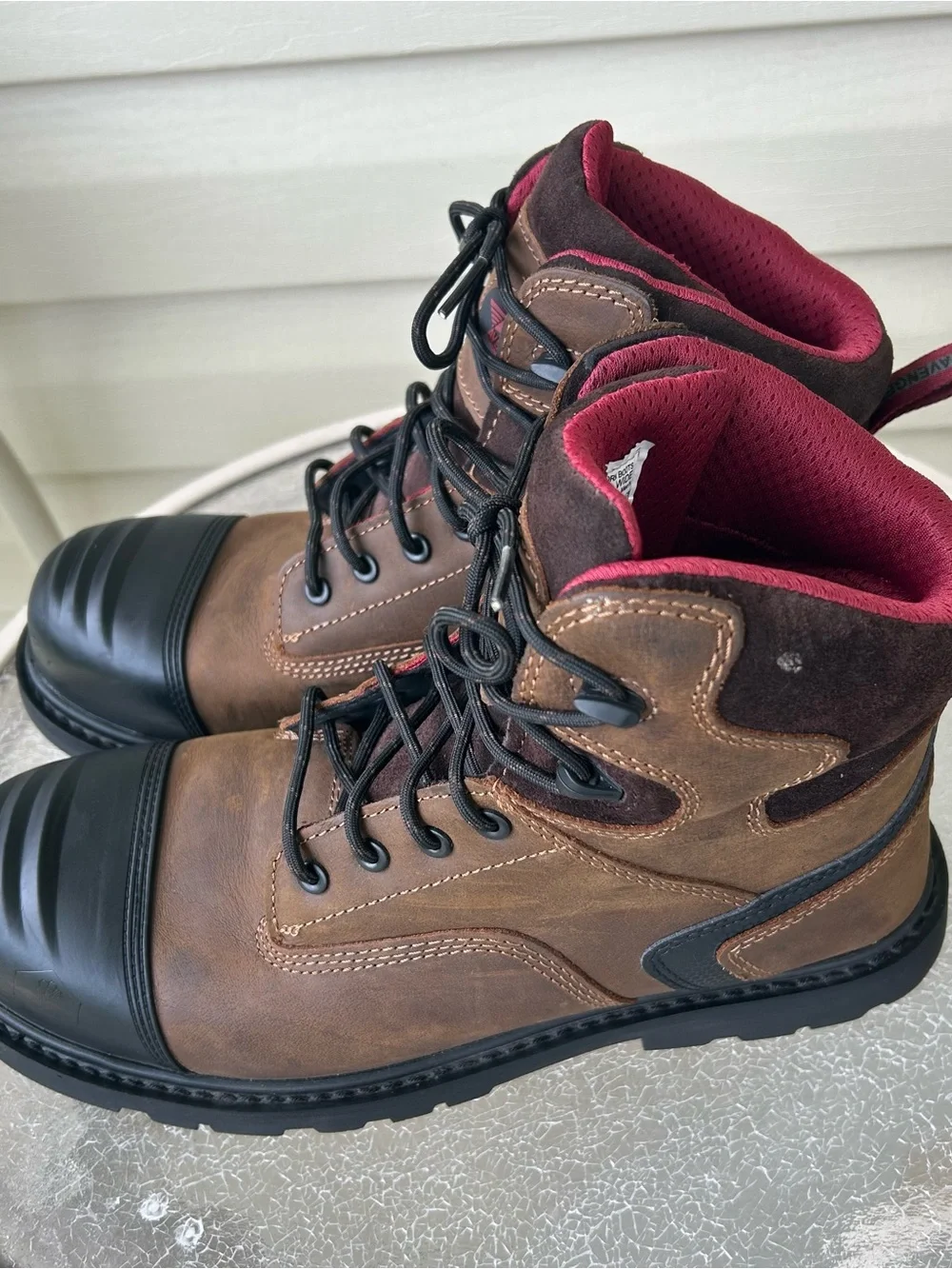 Avenger Brown Work Boots with Black 6 inch Composite Toe.